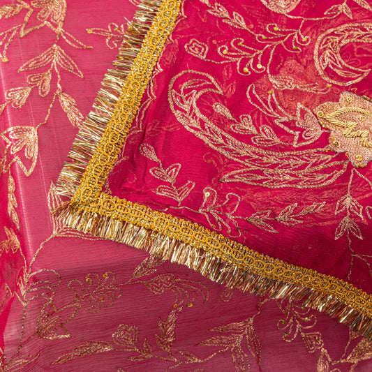 Sanskriti Vintage Pink Soft Pure Chiffon Dupatta Stole Hand Embroidery Zari Veil