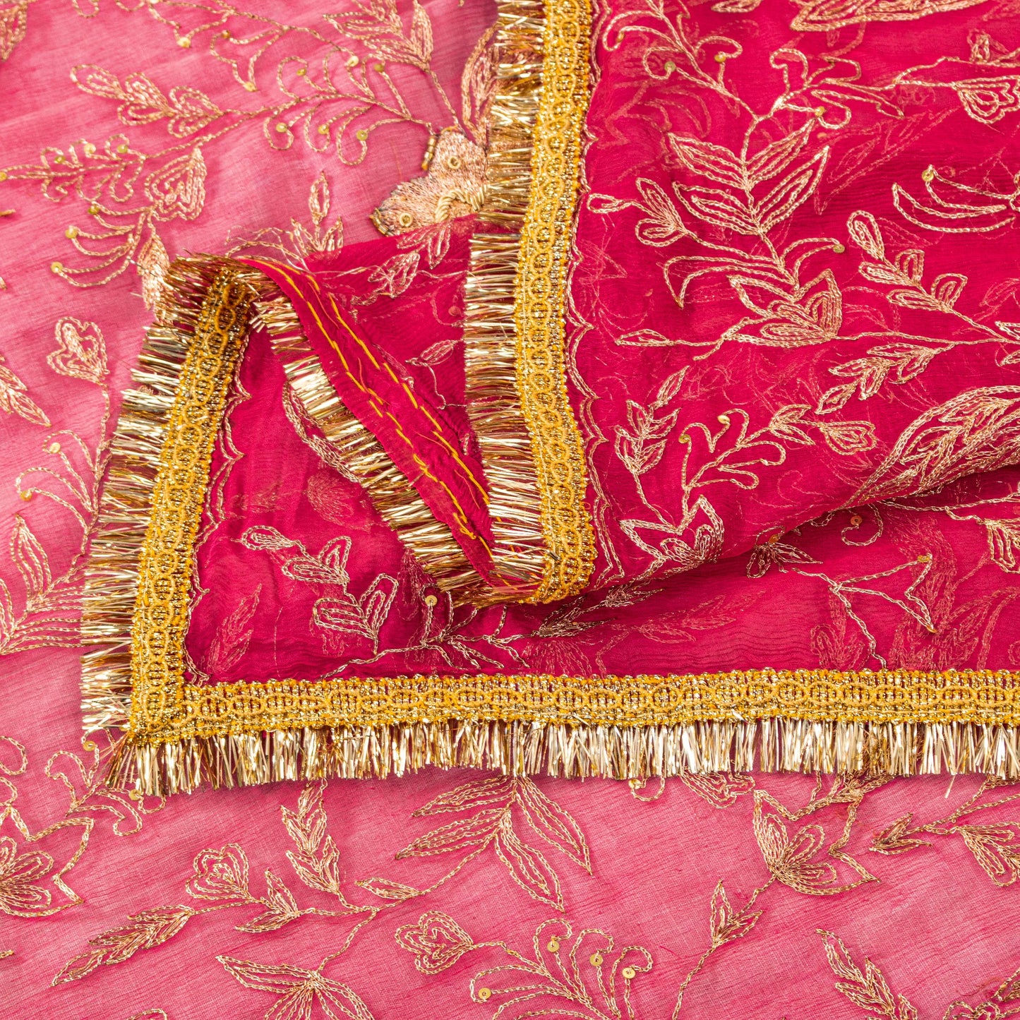Sanskriti Vintage Pink Soft Pure Chiffon Dupatta Stole Hand Embroidery Zari Veil