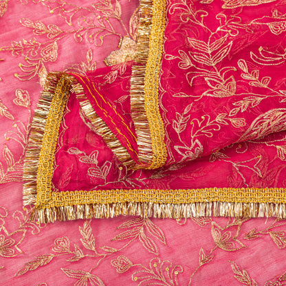 Sanskriti Vintage Pink Soft Pure Chiffon Dupatta Stole Hand Embroidery Zari Veil