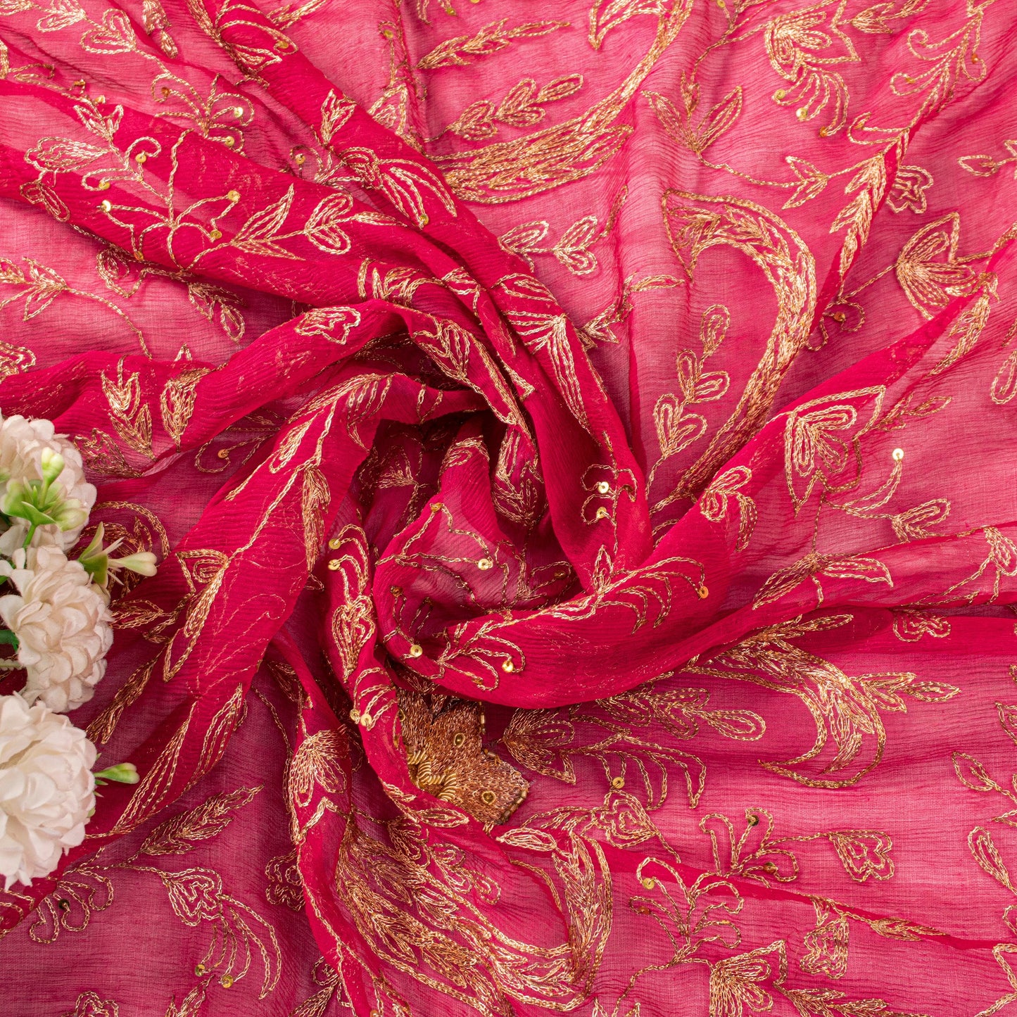 Sanskriti Vintage Pink Soft Pure Chiffon Dupatta Stole Hand Embroidery Zari Veil