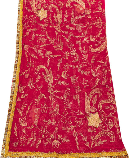 Sanskriti Vintage Pink Soft Pure Chiffon Dupatta Stole Hand Embroidery Zari Veil