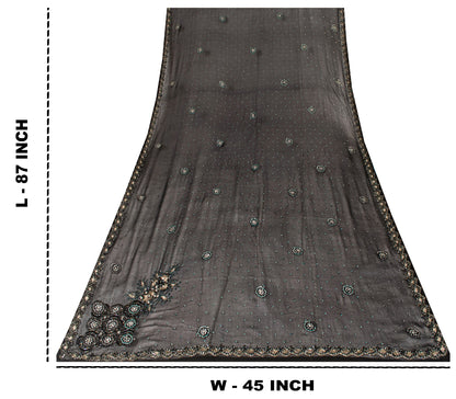 Sanskriti Vintage Black Pure Georgette Silk Dupatta Stole Hand Beaded Scarf Veil