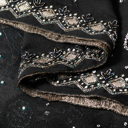 Sanskriti Vintage Black Pure Georgette Silk Dupatta Stole Hand Beaded Scarf Veil