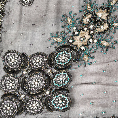 Sanskriti Vintage Black Pure Georgette Silk Dupatta Stole Hand Beaded Scarf Veil