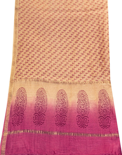 Sanskriti Vintage Cream Soft Cotton Silk Dupatta Stole Hand Block Printed Scarf