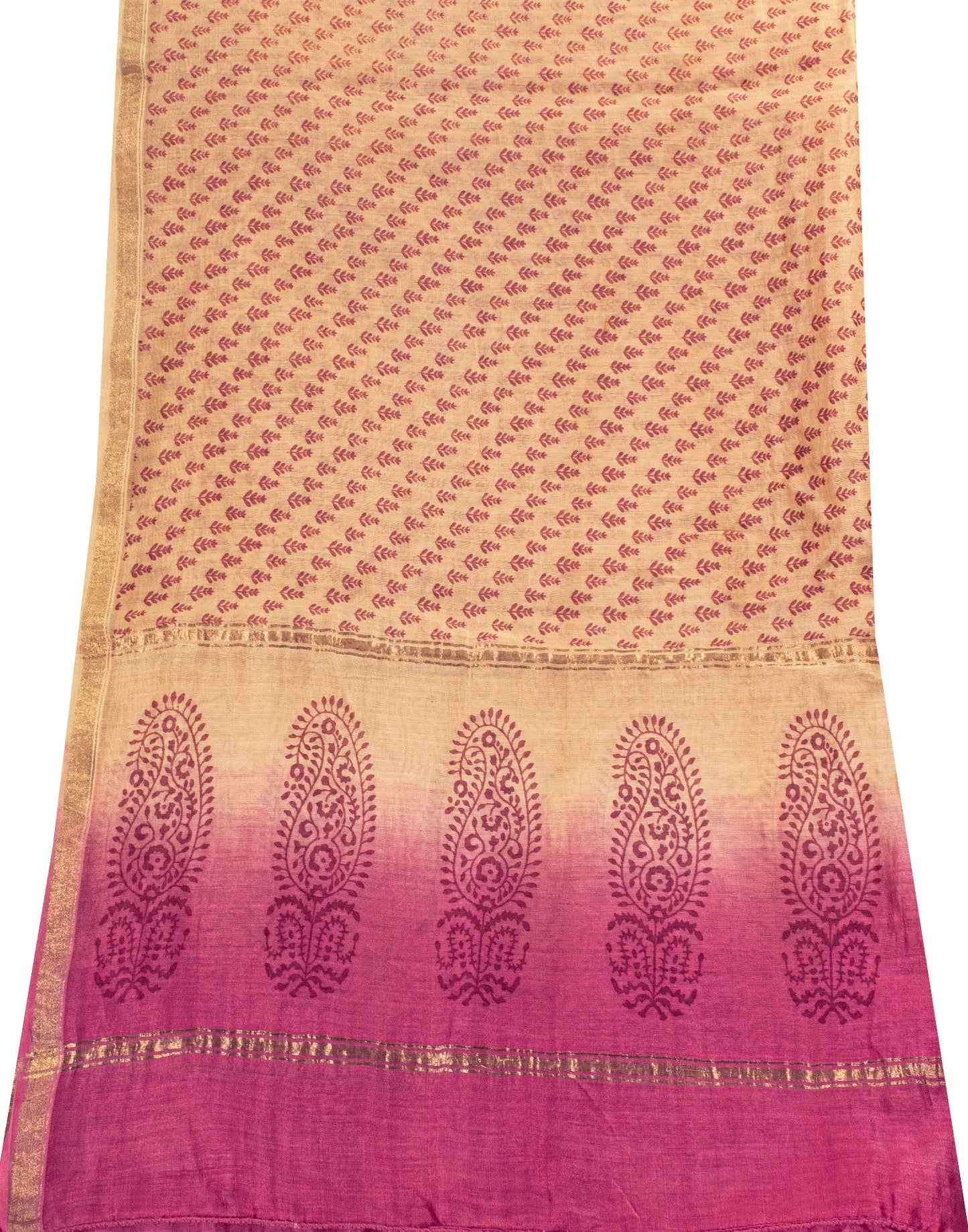 Sanskriti Vintage Cream Soft Cotton Silk Dupatta Stole Hand Block Printed Scarf