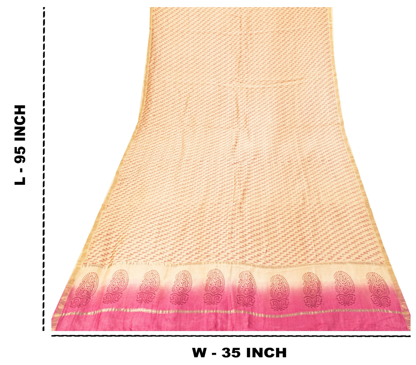 Sanskriti Vintage Cream Soft Cotton Silk Dupatta Stole Hand Block Printed Scarf