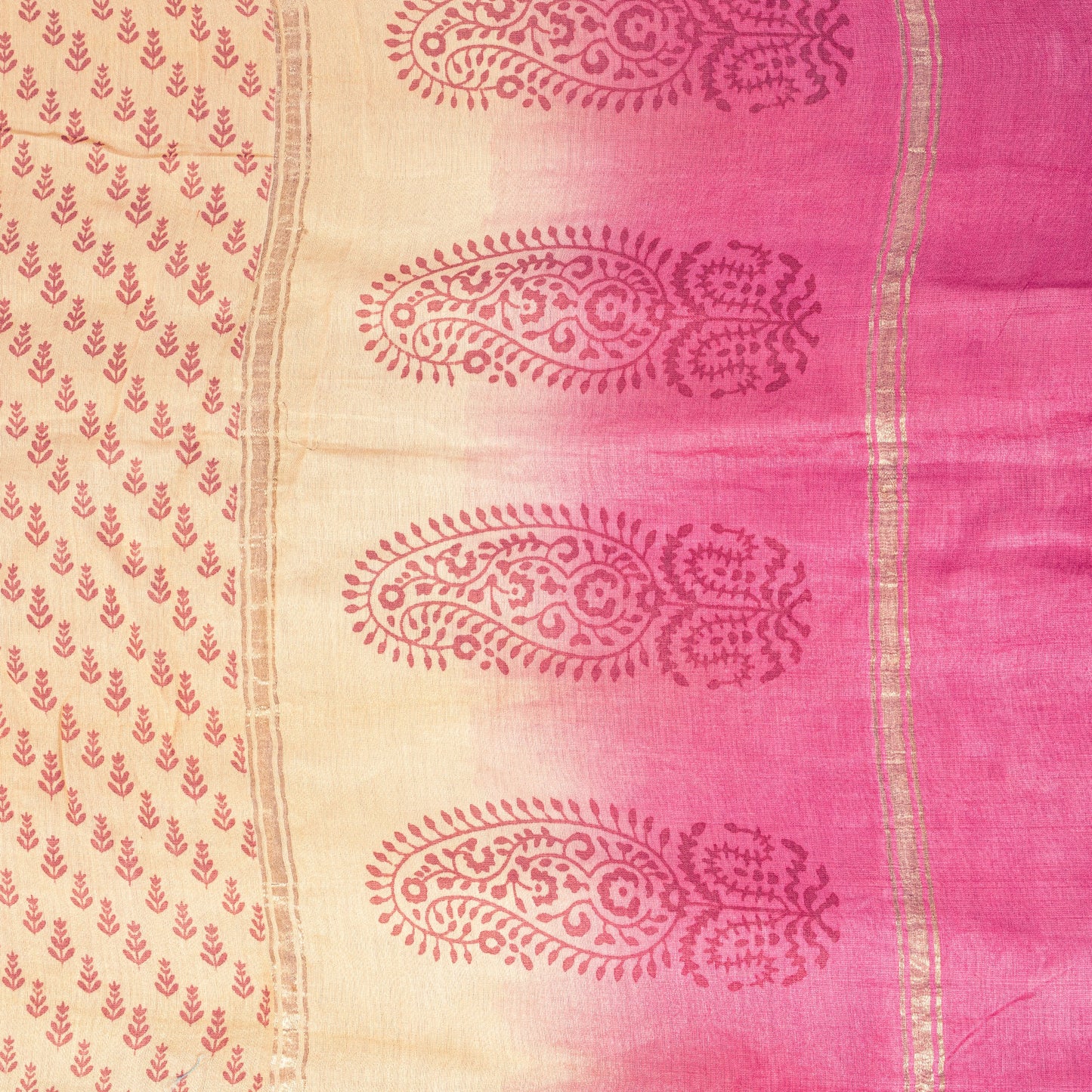 Sanskriti Vintage Cream Soft Cotton Silk Dupatta Stole Hand Block Printed Scarf