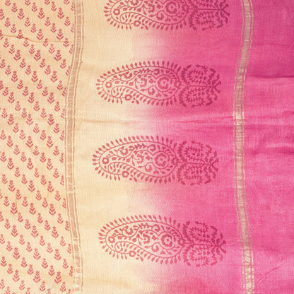 Sanskriti Vintage Cream Soft Cotton Silk Dupatta Stole Hand Block Printed Scarf