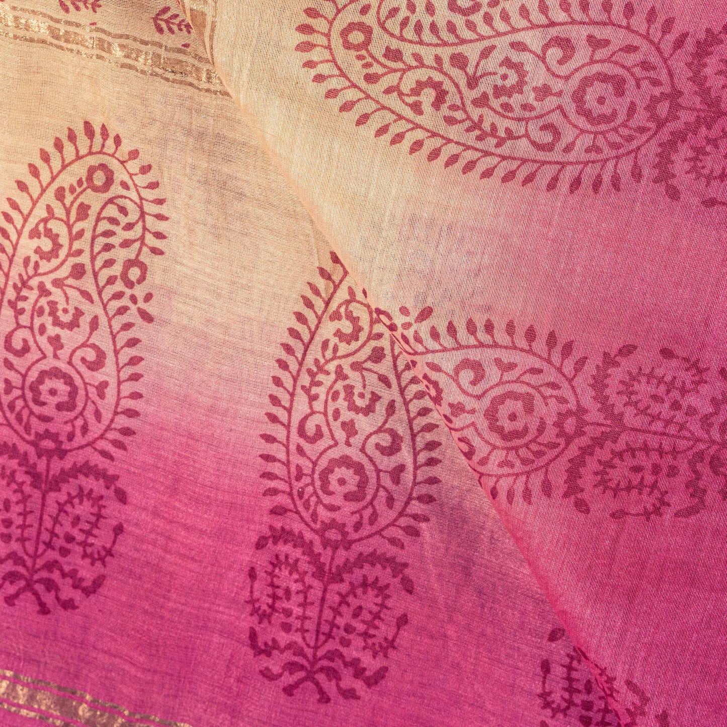 Sanskriti Vintage Cream Soft Cotton Silk Dupatta Stole Hand Block Printed Scarf