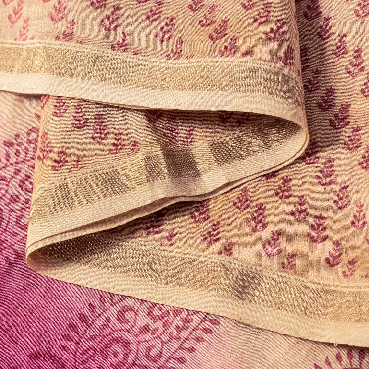 Sanskriti Vintage Cream Soft Cotton Silk Dupatta Stole Hand Block Printed Scarf