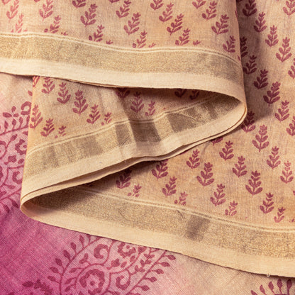Sanskriti Vintage Cream Soft Cotton Silk Dupatta Stole Hand Block Printed Scarf