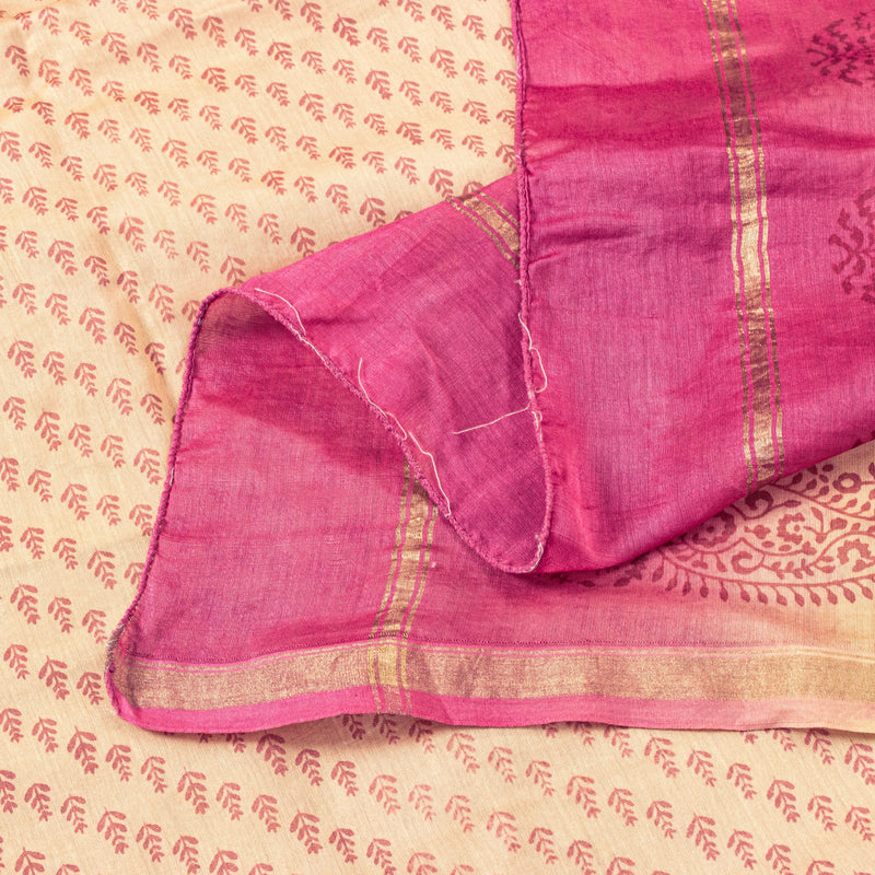 Sanskriti Vintage Cream Soft Cotton Silk Dupatta Stole Hand Block Printed Scarf