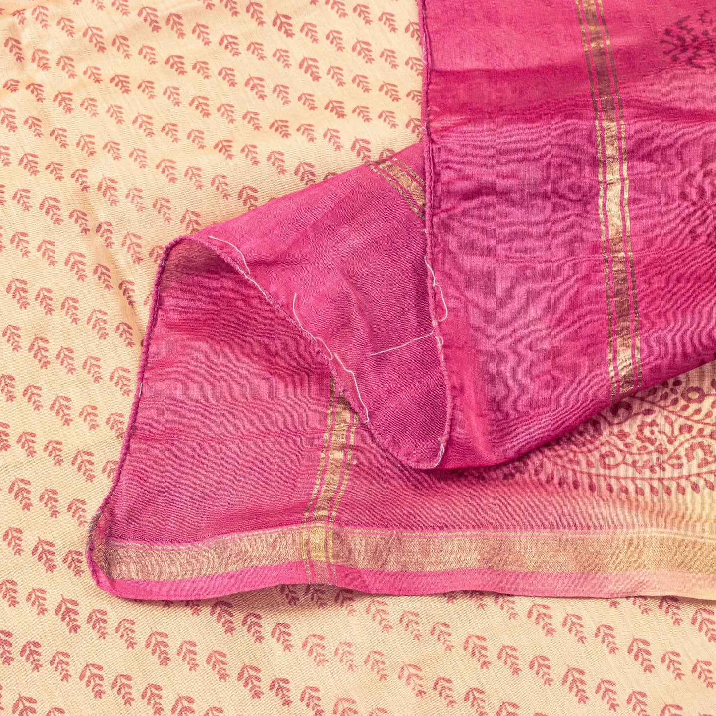 Sanskriti Vintage Cream Soft Cotton Silk Dupatta Stole Hand Block Printed Scarf