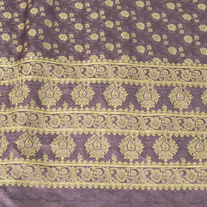 Sanskriti Vintage Dark Lilac Soft Art Silk Dupatta Stole Brocade Handwoven Scarf