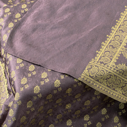 Sanskriti Vintage Dark Lilac Soft Art Silk Dupatta Stole Brocade Handwoven Scarf