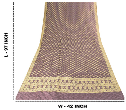 Sanskriti Vintage Dark Lilac Soft Art Silk Dupatta Stole Brocade Handwoven Scarf