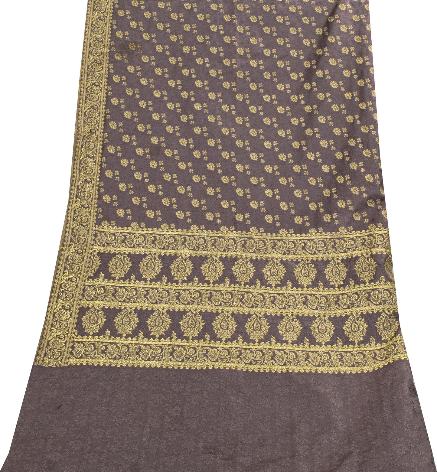 Sanskriti Vintage Dark Lilac Soft Art Silk Dupatta Stole Brocade Handwoven Scarf