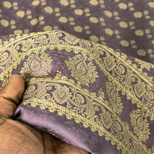 Sanskriti Vintage Dark Lilac Soft Art Silk Dupatta Stole Brocade Handwoven Scarf