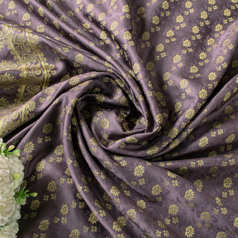 Sanskriti Vintage Dark Lilac Soft Art Silk Dupatta Stole Brocade Handwoven Scarf