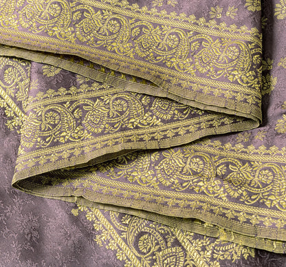 Sanskriti Vintage Dark Lilac Soft Art Silk Dupatta Stole Brocade Handwoven Scarf