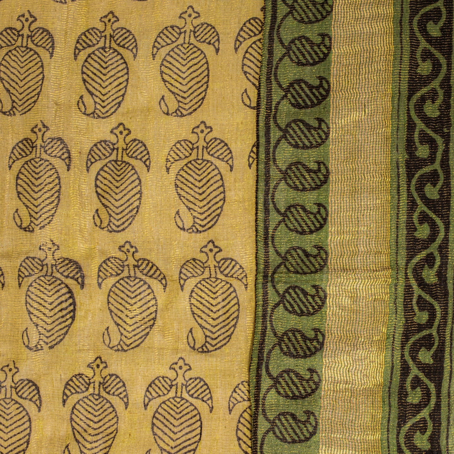 Sanskriti Vintage Green Soft Pure Cotton Dupatta Stole Hand Block Printed Scarf