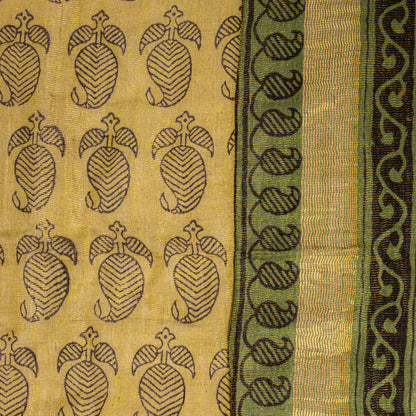 Sanskriti Vintage Green Soft Pure Cotton Dupatta Stole Hand Block Printed Scarf