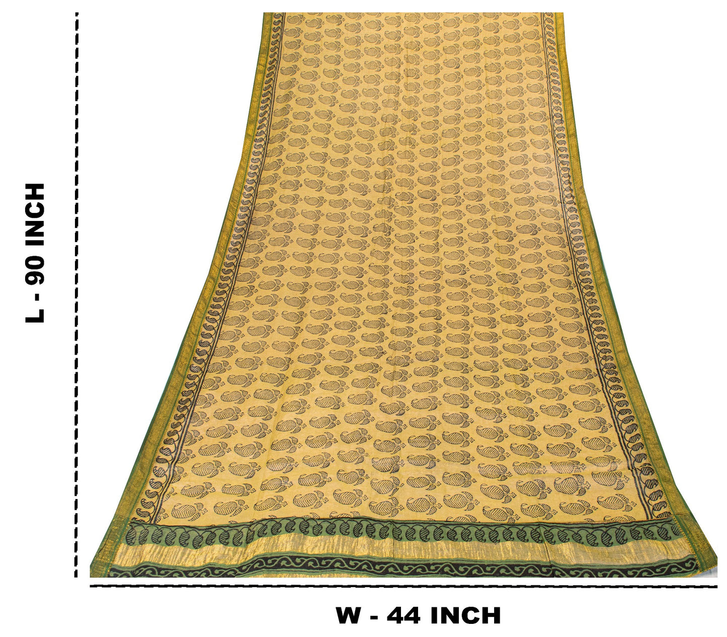 Sanskriti Vintage Green Soft Pure Cotton Dupatta Stole Hand Block Printed Scarf