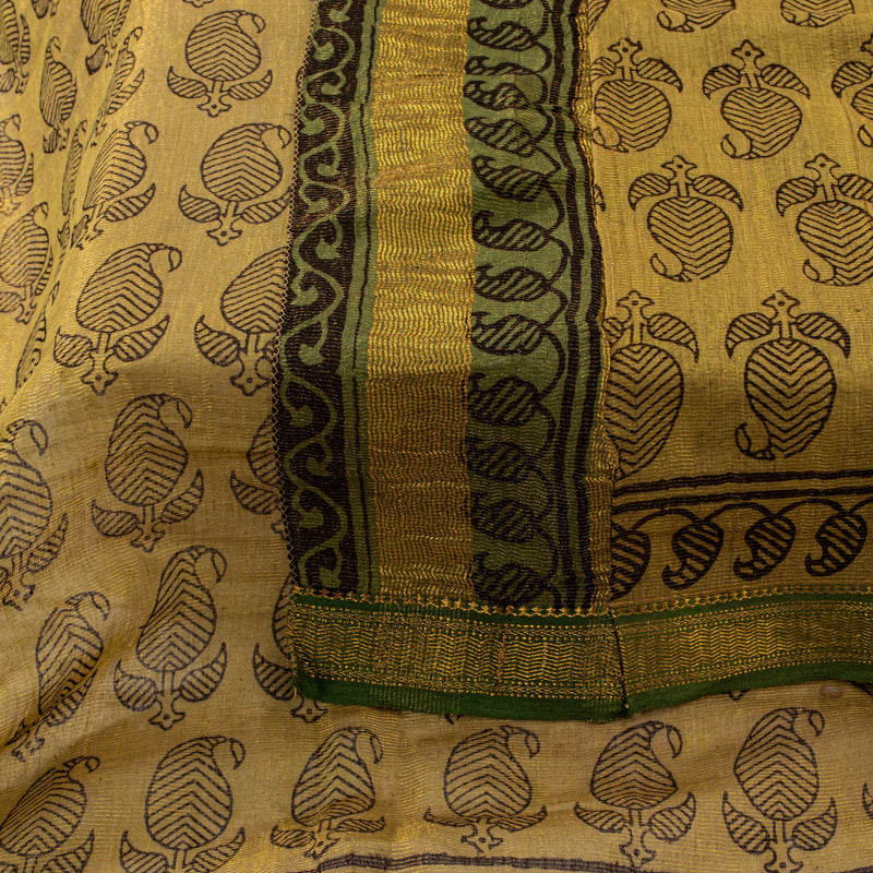Sanskriti Vintage Green Soft Pure Cotton Dupatta Stole Hand Block Printed Scarf