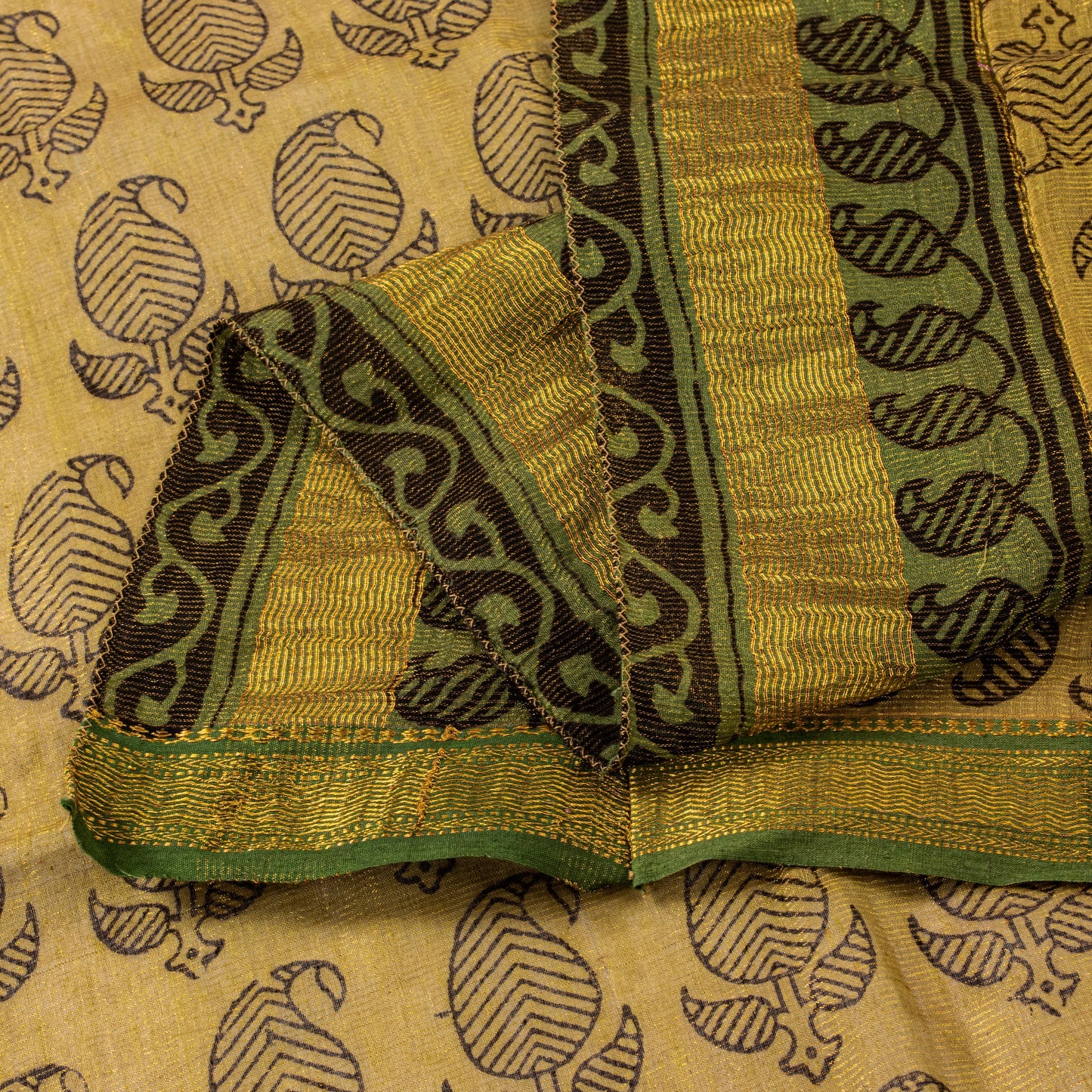 Sanskriti Vintage Green Soft Pure Cotton Dupatta Stole Hand Block Printed Scarf