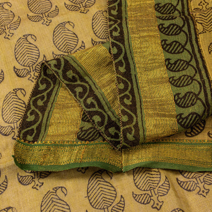 Sanskriti Vintage Green Soft Pure Cotton Dupatta Stole Hand Block Printed Scarf