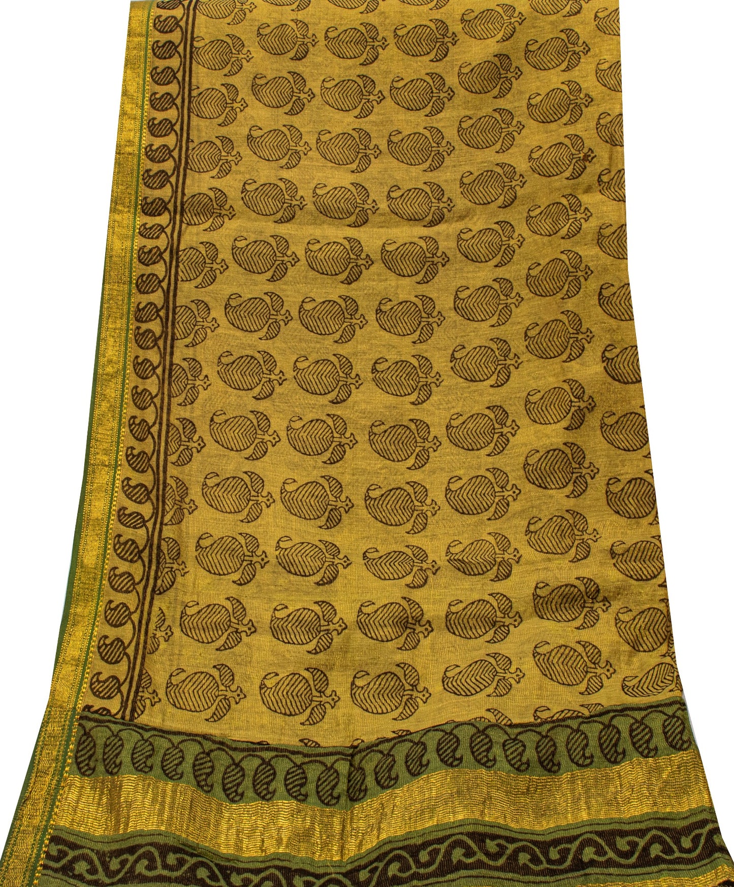 Sanskriti Vintage Green Soft Pure Cotton Dupatta Stole Hand Block Printed Scarf