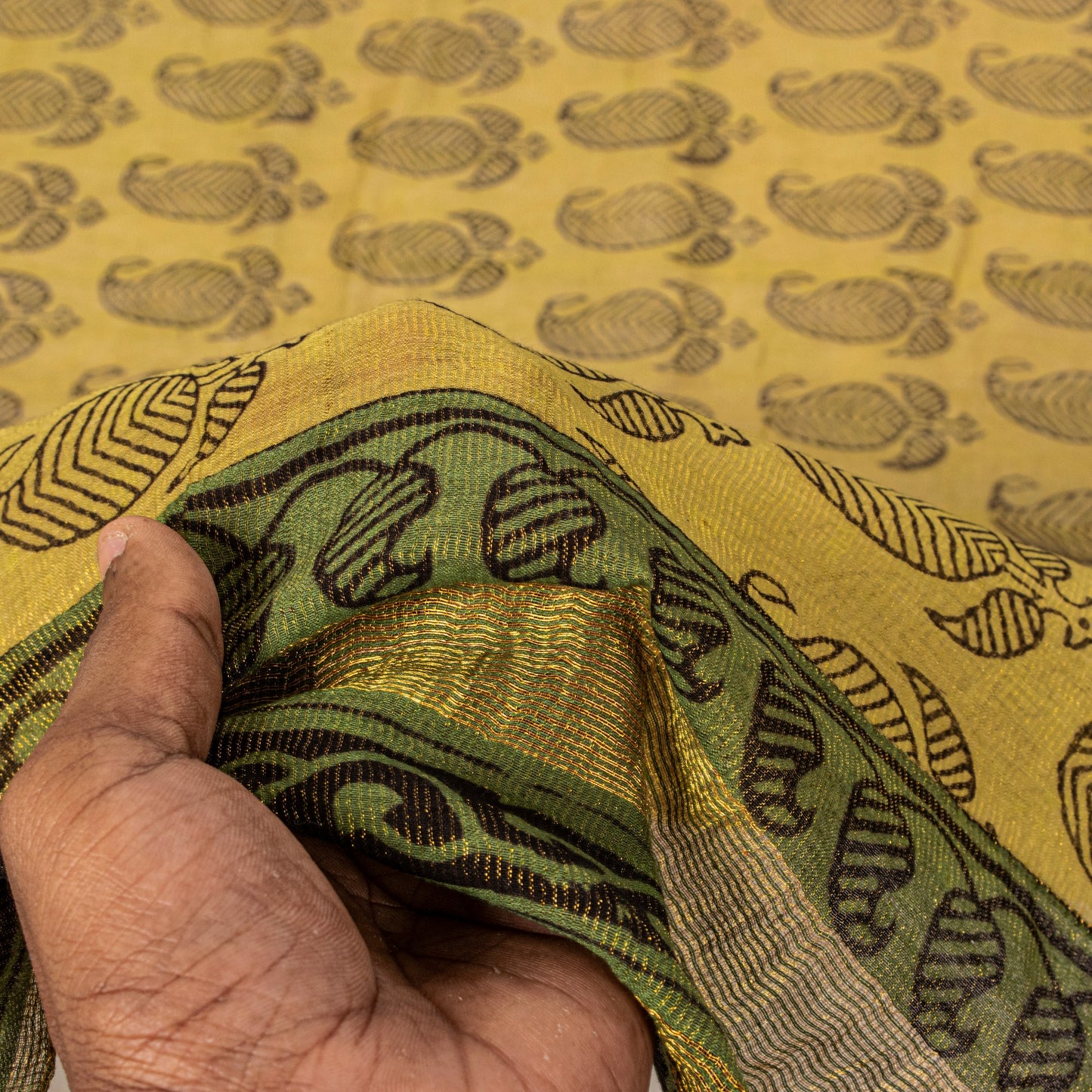 Sanskriti Vintage Green Soft Pure Cotton Dupatta Stole Hand Block Printed Scarf