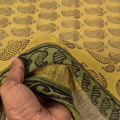 Sanskriti Vintage Green Soft Pure Cotton Dupatta Stole Hand Block Printed Scarf