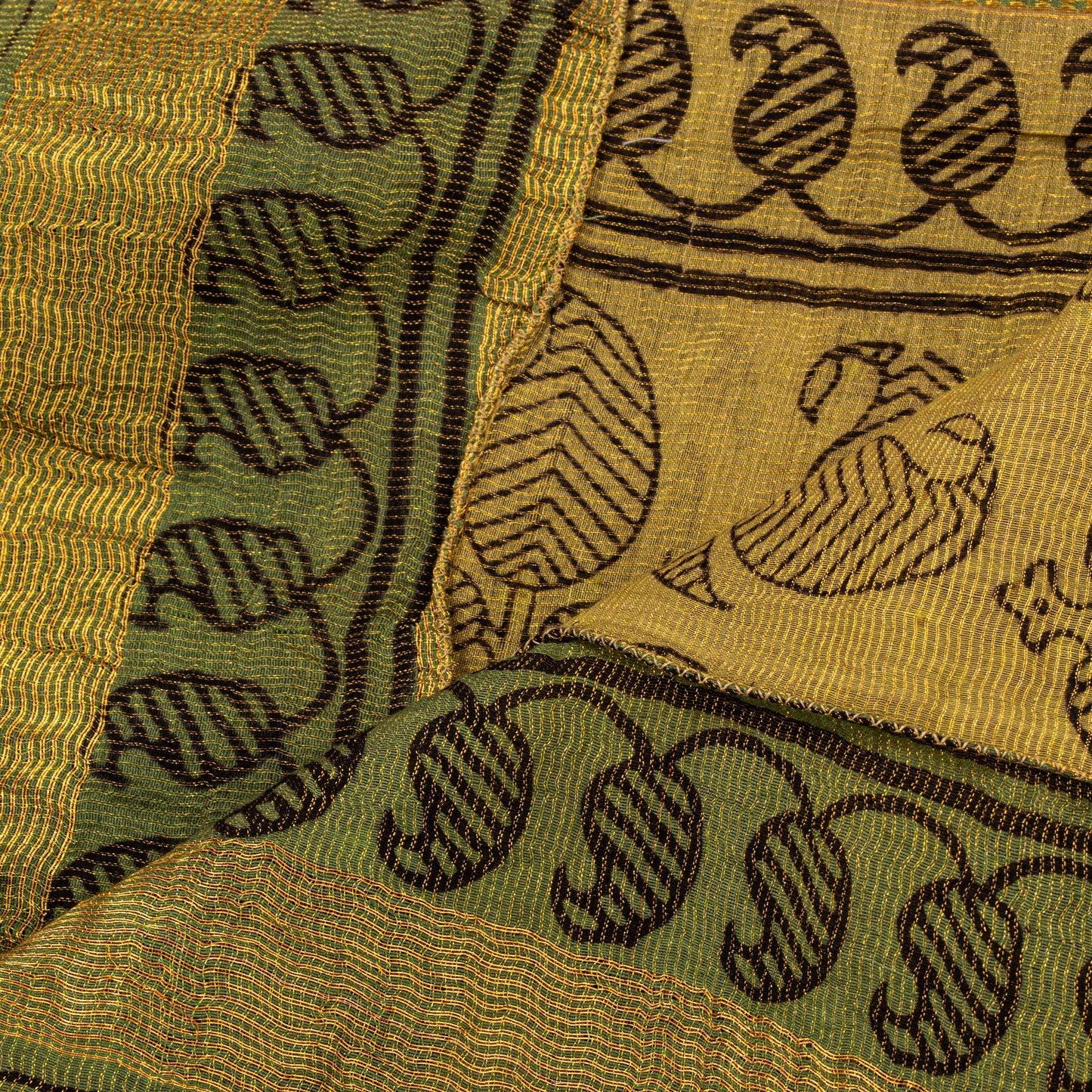 Sanskriti Vintage Green Soft Pure Cotton Dupatta Stole Hand Block Printed Scarf