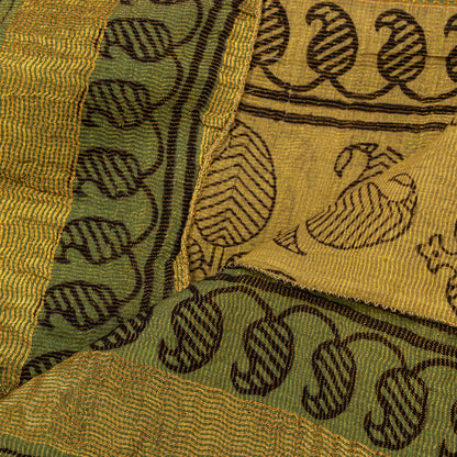 Sanskriti Vintage Green Soft Pure Cotton Dupatta Stole Hand Block Printed Scarf