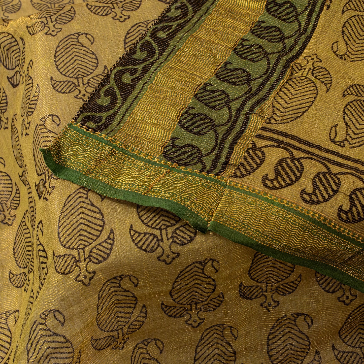 Sanskriti Vintage Green Soft Pure Cotton Dupatta Stole Hand Block Printed Scarf