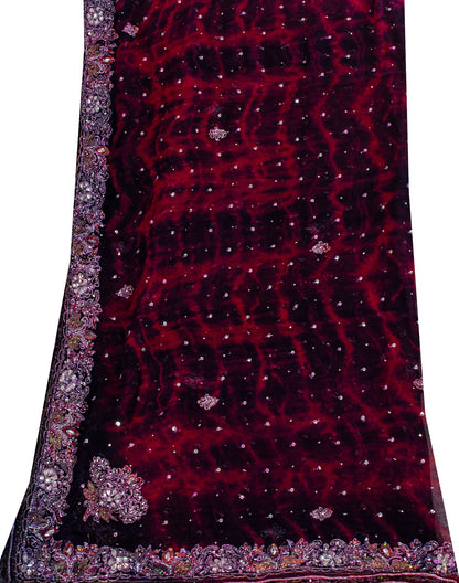 Sanskriti Vintage Red-Blue Pure Chiffon Dupatta Stole Tie-Dye Hand Beaded Scarf
