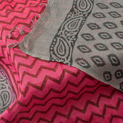 Sanskriti Vintage Pink Soft Pure Cotton Dupatta Stole Hand Block Printed Scarf