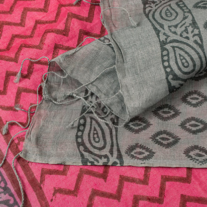 Sanskriti Vintage Pink Soft Pure Cotton Dupatta Stole Hand Block Printed Scarf