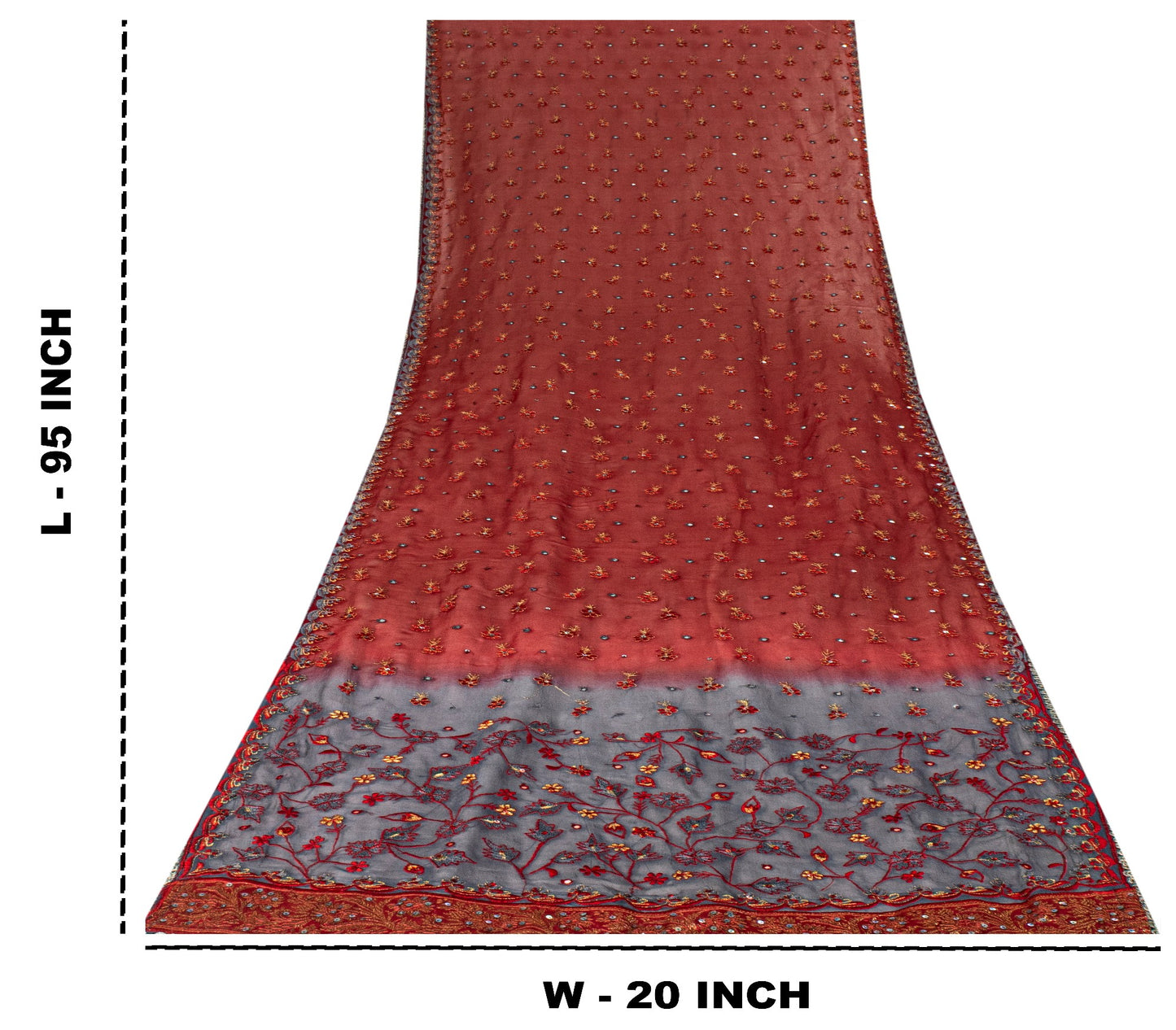Sanskriti Vintage Red Pure Georgette Silk Dupatta Stole Embroidered Sequin Scarf