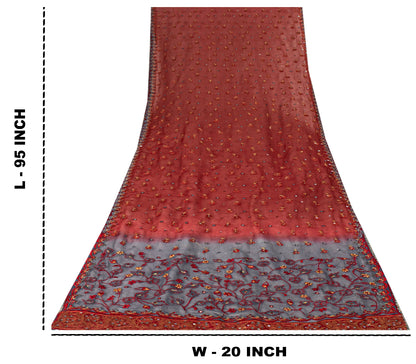 Sanskriti Vintage Red Pure Georgette Silk Dupatta Stole Embroidered Sequin Scarf