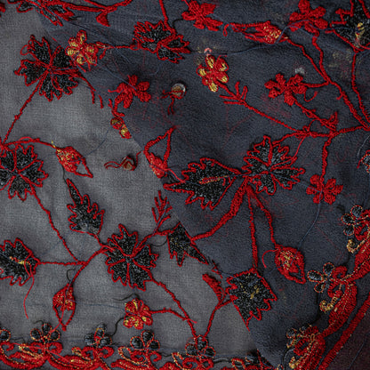 Sanskriti Vintage Red Pure Georgette Silk Dupatta Stole Embroidered Sequin Scarf