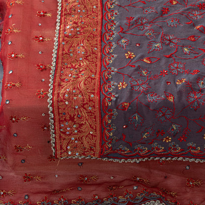 Sanskriti Vintage Red Pure Georgette Silk Dupatta Stole Embroidered Sequin Scarf