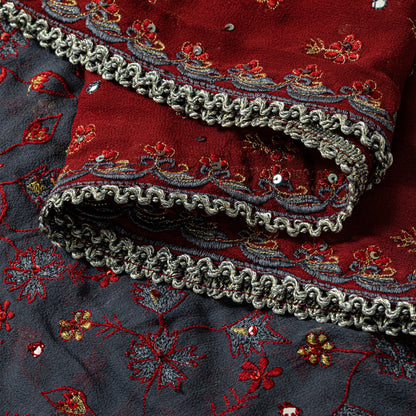 Sanskriti Vintage Red Pure Georgette Silk Dupatta Stole Embroidered Sequin Scarf