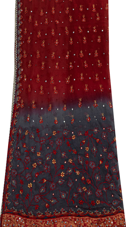 Sanskriti Vintage Red Pure Georgette Silk Dupatta Stole Embroidered Sequin Scarf