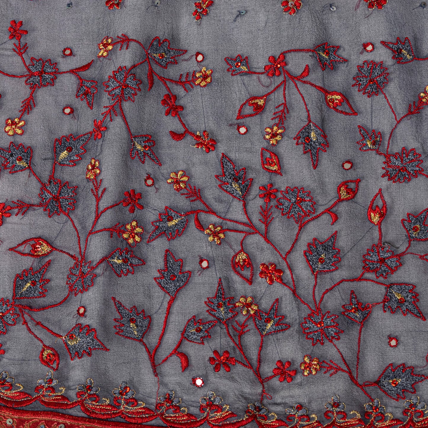 Sanskriti Vintage Red Pure Georgette Silk Dupatta Stole Embroidered Sequin Scarf