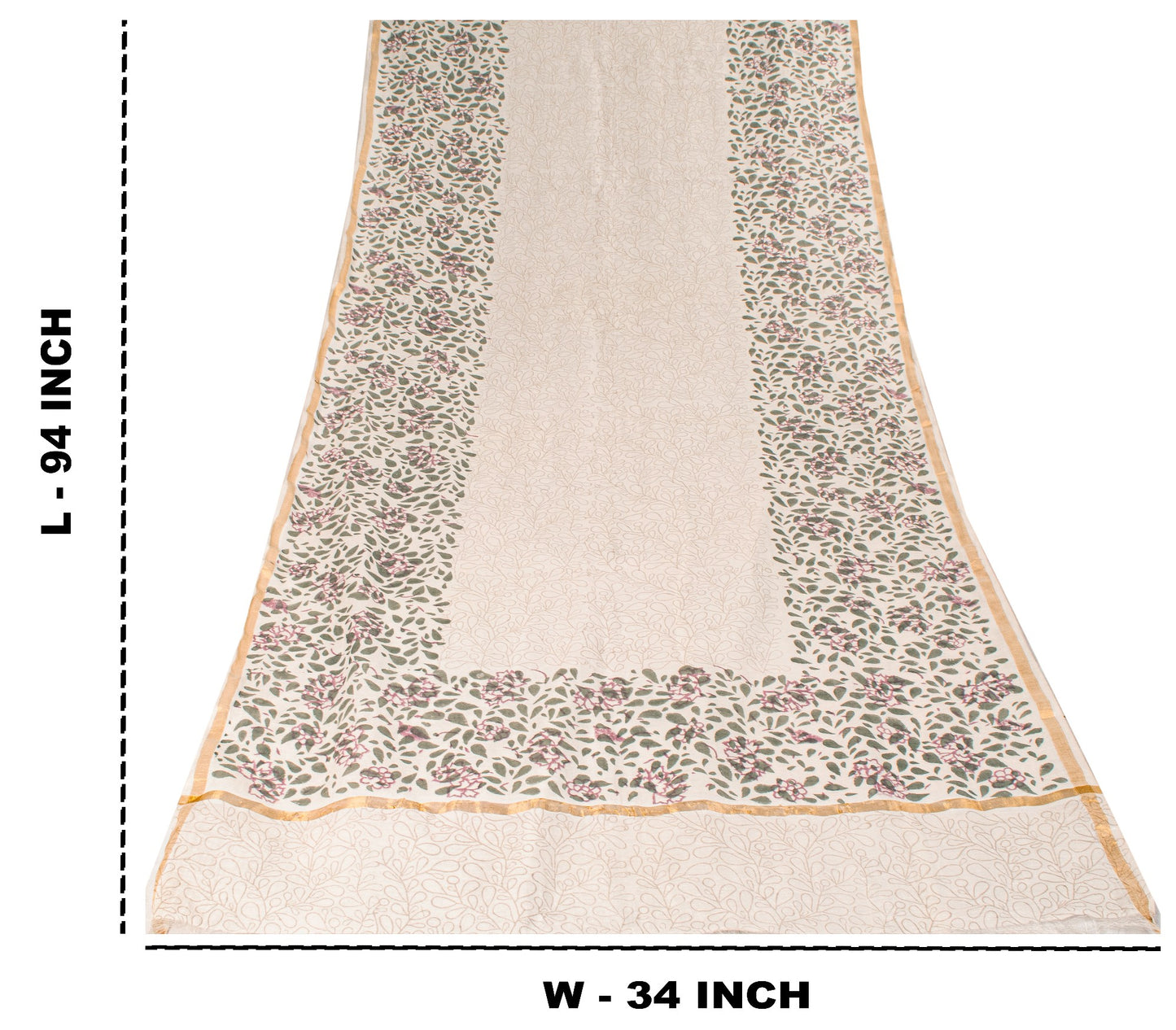 Sanskriti Vintage Off-White Soft Blend Cotton Dupatta Stole Sanganeri Hand Block