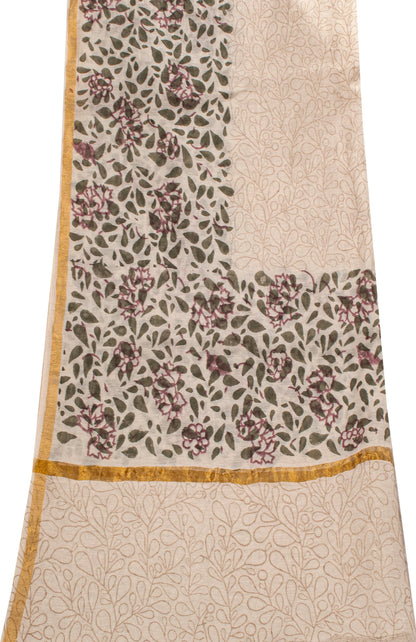 Sanskriti Vintage Off-White Soft Blend Cotton Dupatta Stole Sanganeri Hand Block