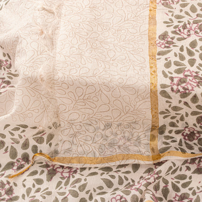 Sanskriti Vintage Off-White Soft Blend Cotton Dupatta Stole Sanganeri Hand Block
